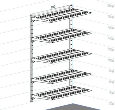 Стеллаж металлический навесной металлик серебристый (серый), 1600*900*450 мм