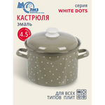 Кастрюля эмал сталь, 4.5 л, с крыш, крышка сталь, цилиндр, ЛЗЭП, White dots, С-1615АП2/8Кс, индукц
