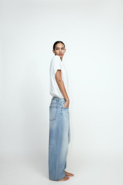 ZARA ДЖИНСЫ TRF BAGGY BALLOON СО СРЕДНЕЙ ПОСАДКОЙ, ГОЛУБОЙ