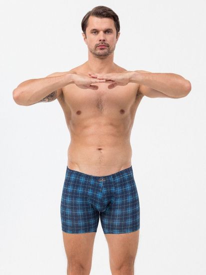 Трусы мужские боксеры удлинённые Pantelemone PMHL-1506, клетка темно-синяя/деним