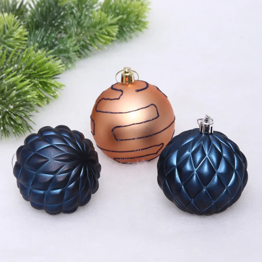 Новогодние шары 7см (набор 3шт) «Сказочная мечта», шампань/сапфир