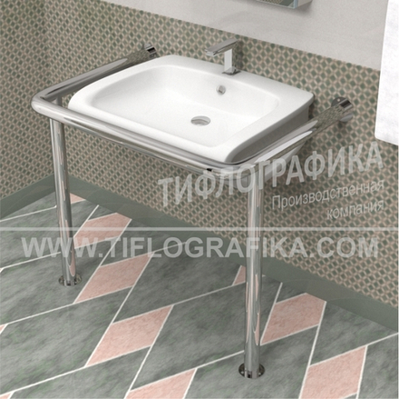 Поручень опорный для раковины, настенно-напольный, нерж. сталь, 750x750х550 мм, D38 мм