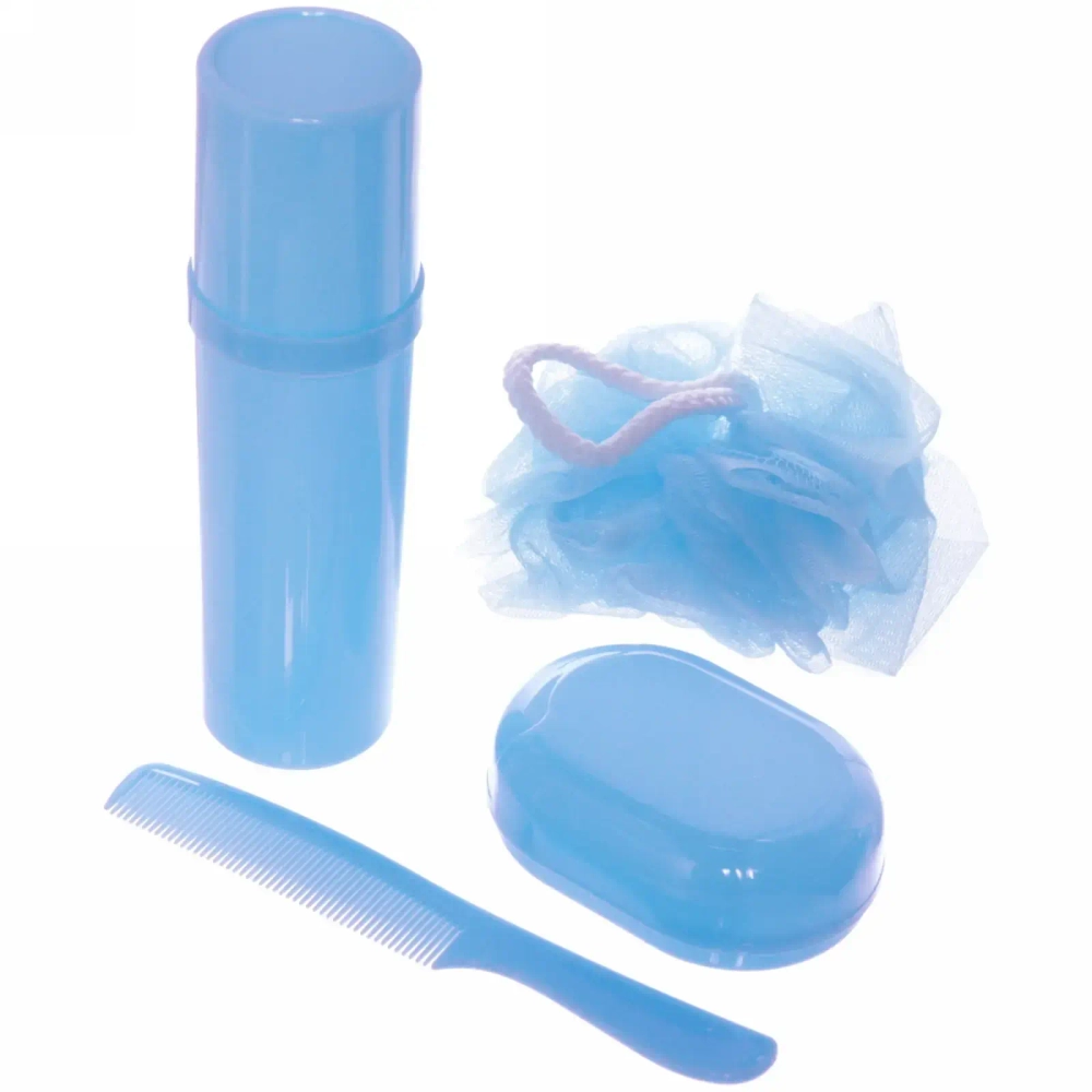 Набор банный дорожный 4шт «Traveler - Ромашки», микс 3 цв., (мочалка, футляр 2шт, расческа), 20*15,5*8,5