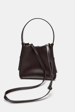 ZARA НЕБОЛЬШАЯ СУМКА-МЕШОК С МЕТАЛЛИЧЕСКИМ КОЛЬЦОМ, БОРДОВО-КРАСНЫЙ