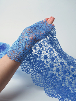 Эластичное кружево голубое ширина 19.5 см ОТРЕЗЫ