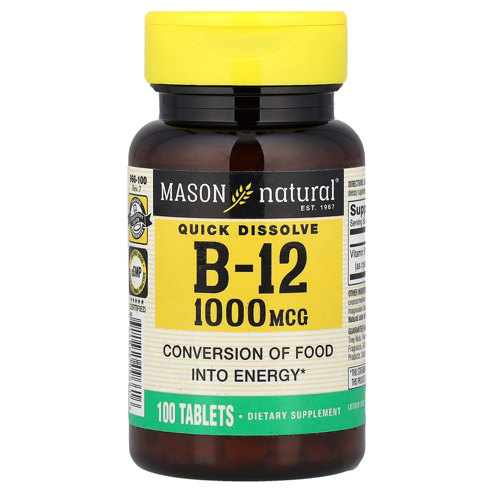 Mason Natural, Quick Dissolve, витамин B12, 1000 мкг, 100 таблеток