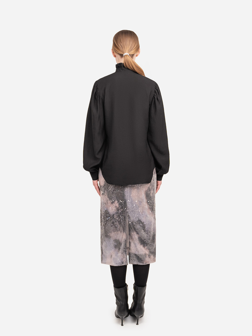 Блуза женская из тенсела и шелка "Крестьянская". Черная