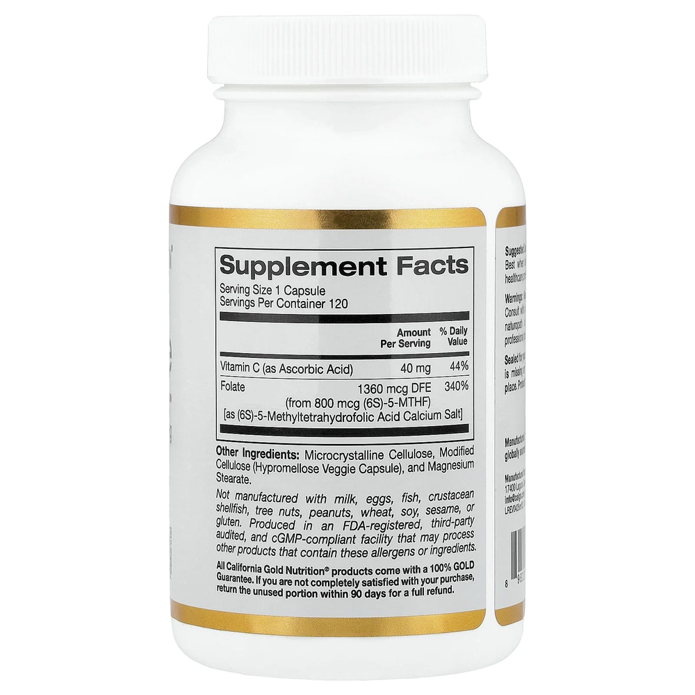 California Gold Nutrition, метилфолат и витамин C, 120 растительных капсул