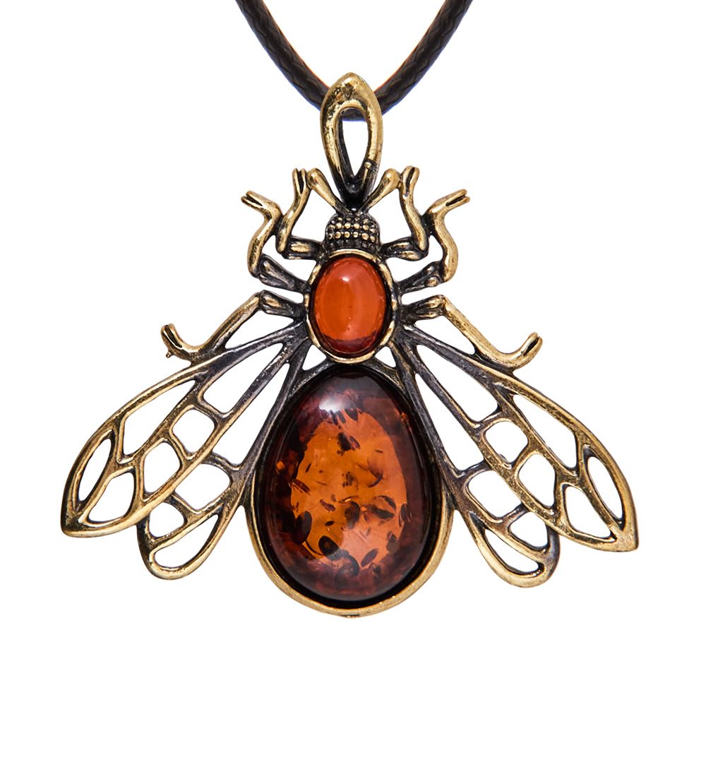 AM-3903 Подвеска «Жук Майский Лето» (латунь, янтарь)
