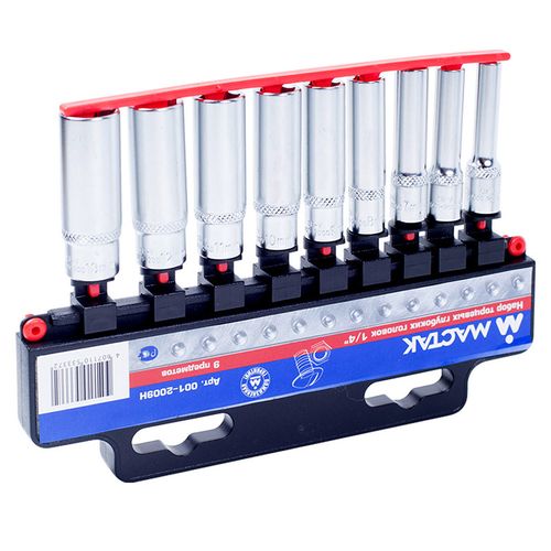 МАСТАК (001-2009H) Набор торцевых глубоких головок 1/4", 6-гранные, 5-13 мм, 9 предметов