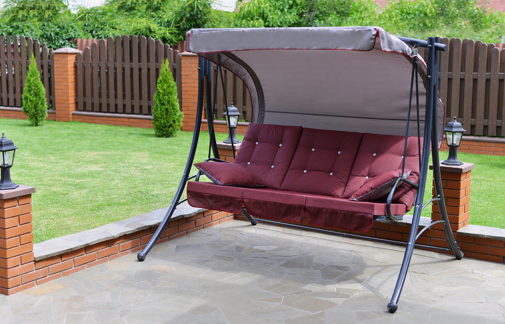 Качели садовые OLSA 3-х местные Пагода(каркас антрацит, м/э бордовый рис.без рисунка)1 уп.