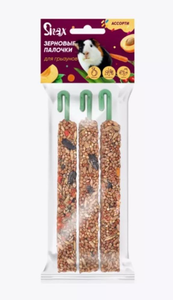 Зерновые палочки д/грызунов "Snax" ассорти (овощи, шиповник, абрикос) 3 шт (75г) Зерновые палочки д/грызунов "Snax" ассорти (овощи, шиповник, абрикос) 3 шт (75г)
