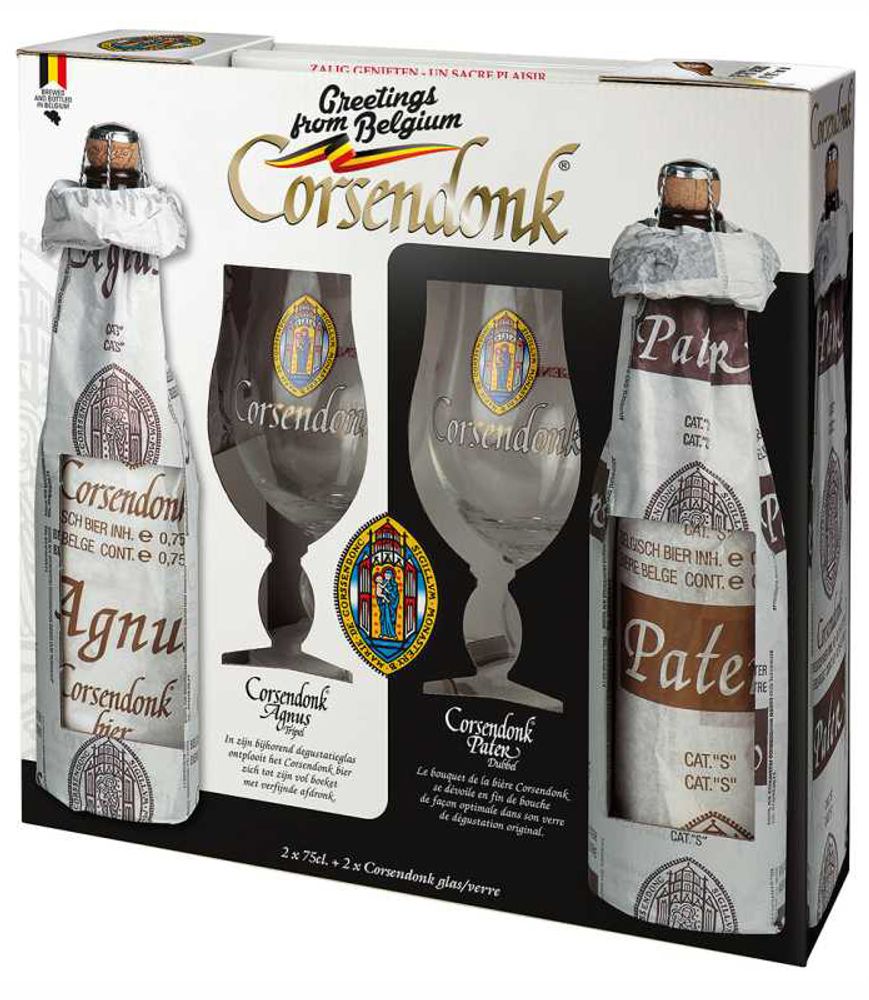 Пивной Подарочный Набор Корсендонк / Corsendonk (Agnus Tripel 0.75 + Pater Dubbel 0.75 + 2 Бокала)