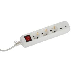 Удлинитель электрический ЭРА UB-3es-3m-USB c заземлением с выключателем 3 розетки + 1xUSBA+1xUSBC 3м 10А | Электротовары