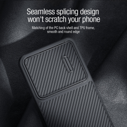 Чехол от Nillkin для смартфона Samsung Galaxy S23+, серия Synthetic Fiber S (покрытие синтетический карбон), полуавтоматическая конструкция сдвижной крышки