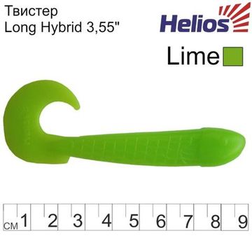 Твистер Helios Long Hybrid 3,55"/9,0 см Lime 7шт. (HS-15-008)