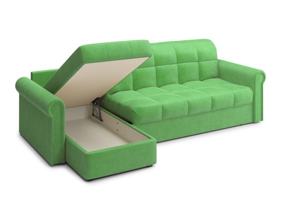 Диван угловой с оттоманкой Палермо 1,6 - Velutto 31 зеленый/кант Velutto 31 зеленый