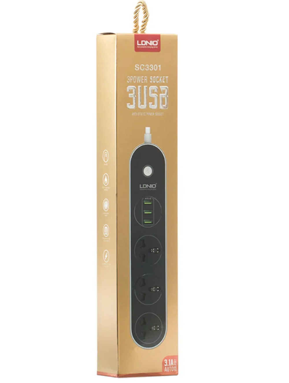 Фильтр сетевой LDNIO SC3301 (3роз./3USB/1.6М.) Евровилка