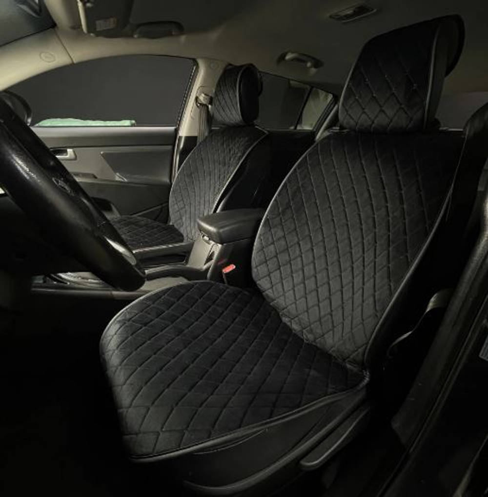 Накидки сидений перед Coolpart MAXIMAL (к-т2шт) - JJ-14-BLBL - Алькантара Ромб черный/ шов черный