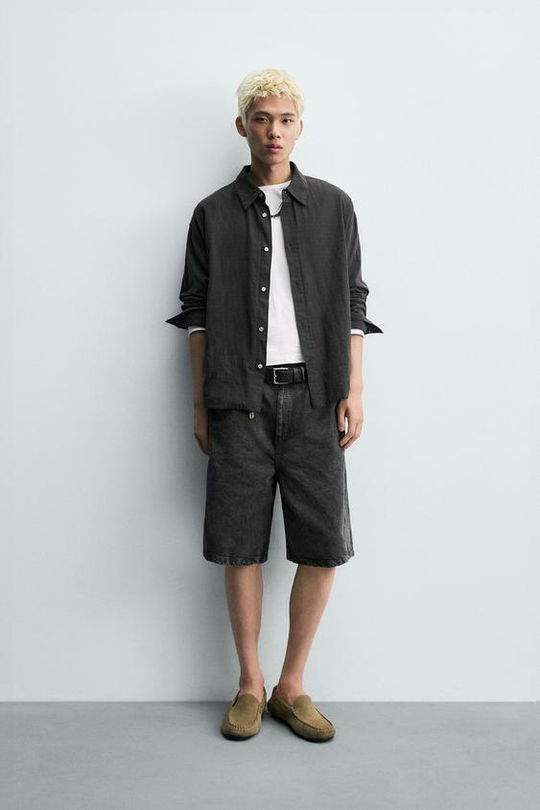 ZARA ШОРТЫ BAGGY FIT, УГОЛЬНЫЙ