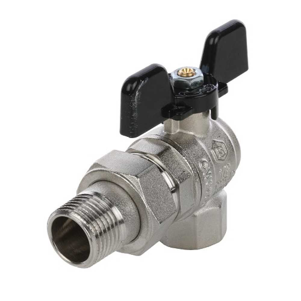 Кран шаровой полнопроходной угловой STOUT - 1/2" (ВР/НР-американка PN50, Tmax 150°C, ручка-бабочка)