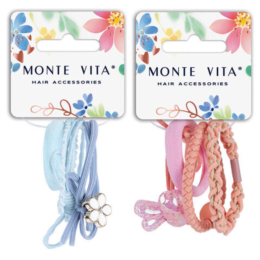 Резинки для волос НАБОР 4 шт., с декором, разные дизайны, АССОРТИ, MONTE VITA, 457069