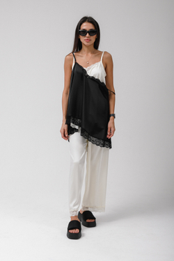 Топ шелковый с кружевом (шампань)