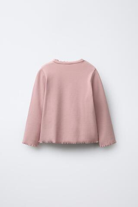ZARA ФУТБОЛКА В РУБЧИК С ВЫШИВКОЙ, БЛЕДНО-РОЗОВЫЙ