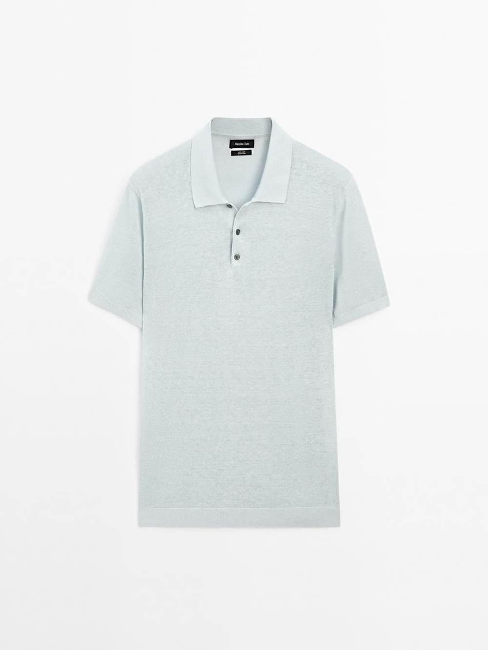 Massimo Dutti Поло из 100% льна, небесно-голубой