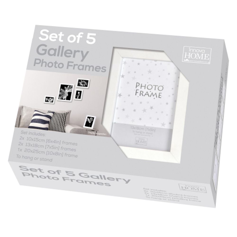 Innova PI09963 фоторамка 5 фото, 2x 10*15cm, 2x 13*18cm, 1 *20x25cm Bianca Gallery set , белая, МДФ | Innova
