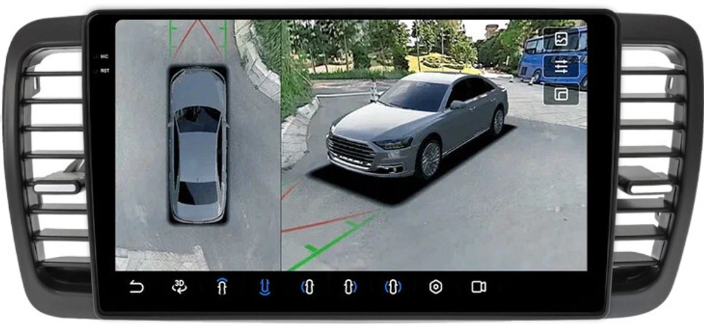 Магнитола для Subaru Legacy 4, Outback 3 2003-2009 (правый руль) - FarCar BX9-360-3069R монитор 9.5" 2K QLED на Android 13, 6Гб+128Гб, CarPlay, 4G SIM-слот, 4 камеры в комплекте