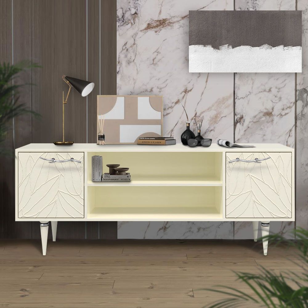 Тумба под ТВ Арт Колор leaves 155см Классик Сильвер Кремовый белый