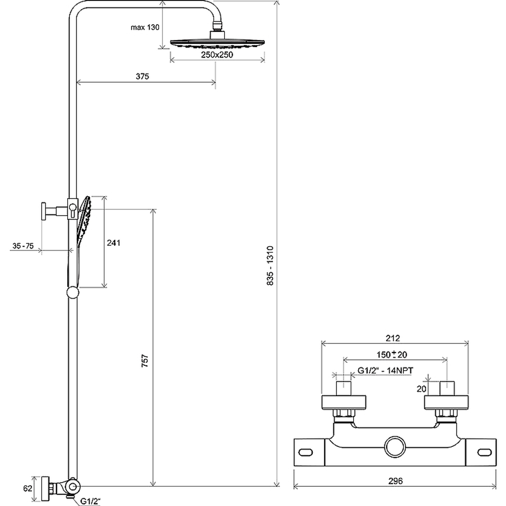 Душевая система Ravak Termo 300 X070164 Хром
