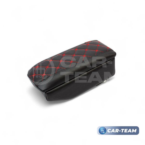 Подлокотник с боксом Hyundai Accent, Getz из экокожи с узором - красный ромбик, "Аламар"