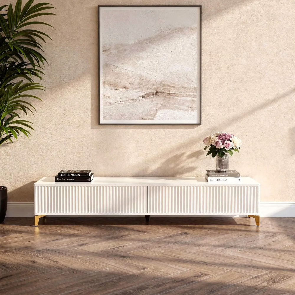 Тумба под телевизор на ножках ROYAL 5037 эко (Белый-Золото)