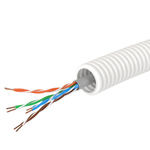 Элетротруба из ПЛЛ не содержит галогенов, гибкая гофрированна д. 16 мм,цвет белый, с кабелем витая пара 5EU/UTP нг(А)-HF, 100 м