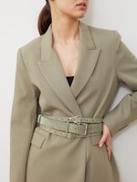 БАЗОВЫЙ ТОНКИЙ РЕМЕНЬ С ТРЕУГОЛЬНОЙ ПРЯЖКОЙ ЗАМША ФИСТАШКОВЫЙ