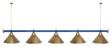 Лампа STARTBILLIARDS 5 пл. (плафоны красные,штанга зеленая,фурнитура золото)