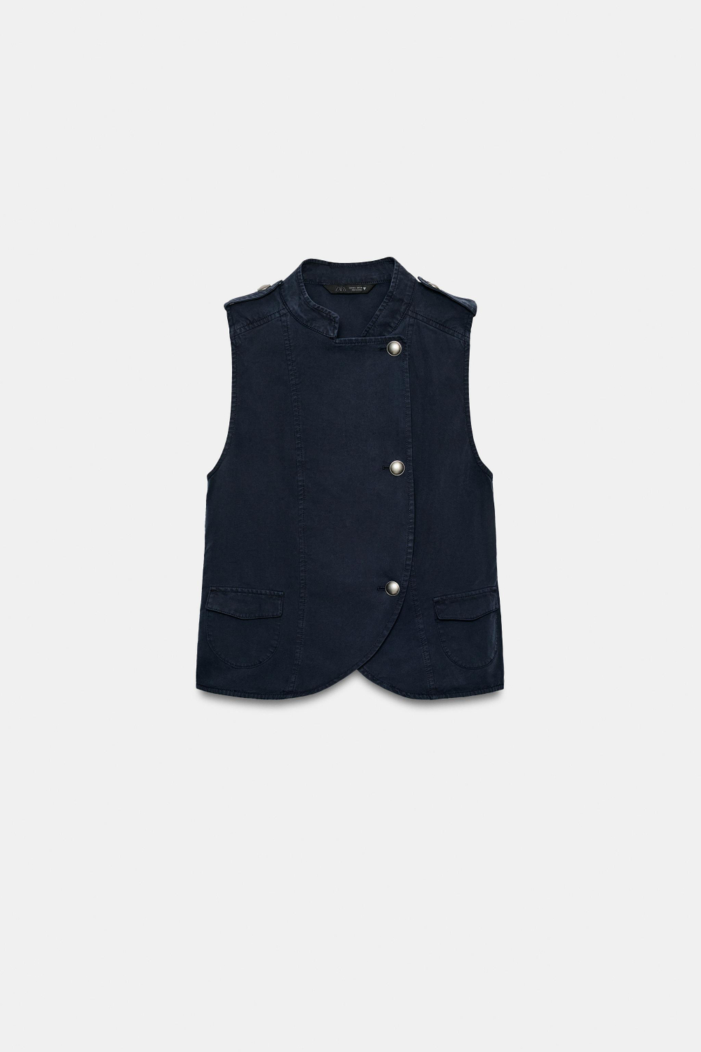 ZARA ТОП-ЖИЛЕТ С ХЛЯСТИКАМИ НА ПУГОВИЦАХ, СИНИЙ
