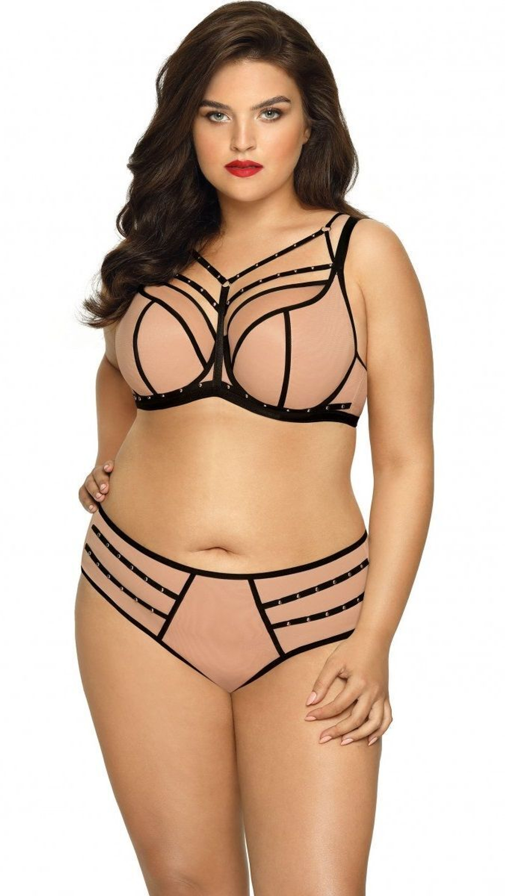 Трусики-слипы Gillian с декоративными союзками (Размер: L) (Цвет: черный с бежевым)