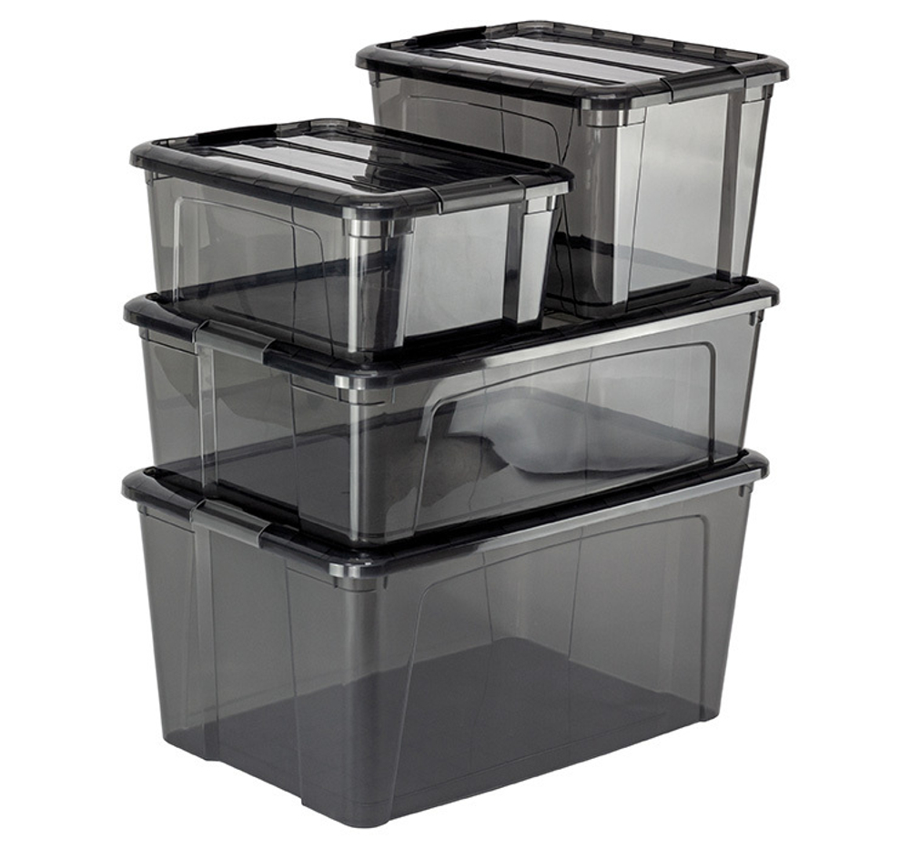 Ящик для хранения с замками КИП 11 л 375x285x160 чёрный прозрачный