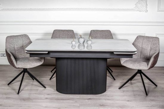 Стол обеденный раздвижной RELAX -160 (224), QUIOS SILVER RULIDO глянцевая / черный муар