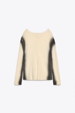 ZARA СВИТЕР ИЗ СМЕСОВОГО ТРИКОТАЖА С ПРИНТОМ, БЕЛЫЙ/ЧЕРНЫЙ