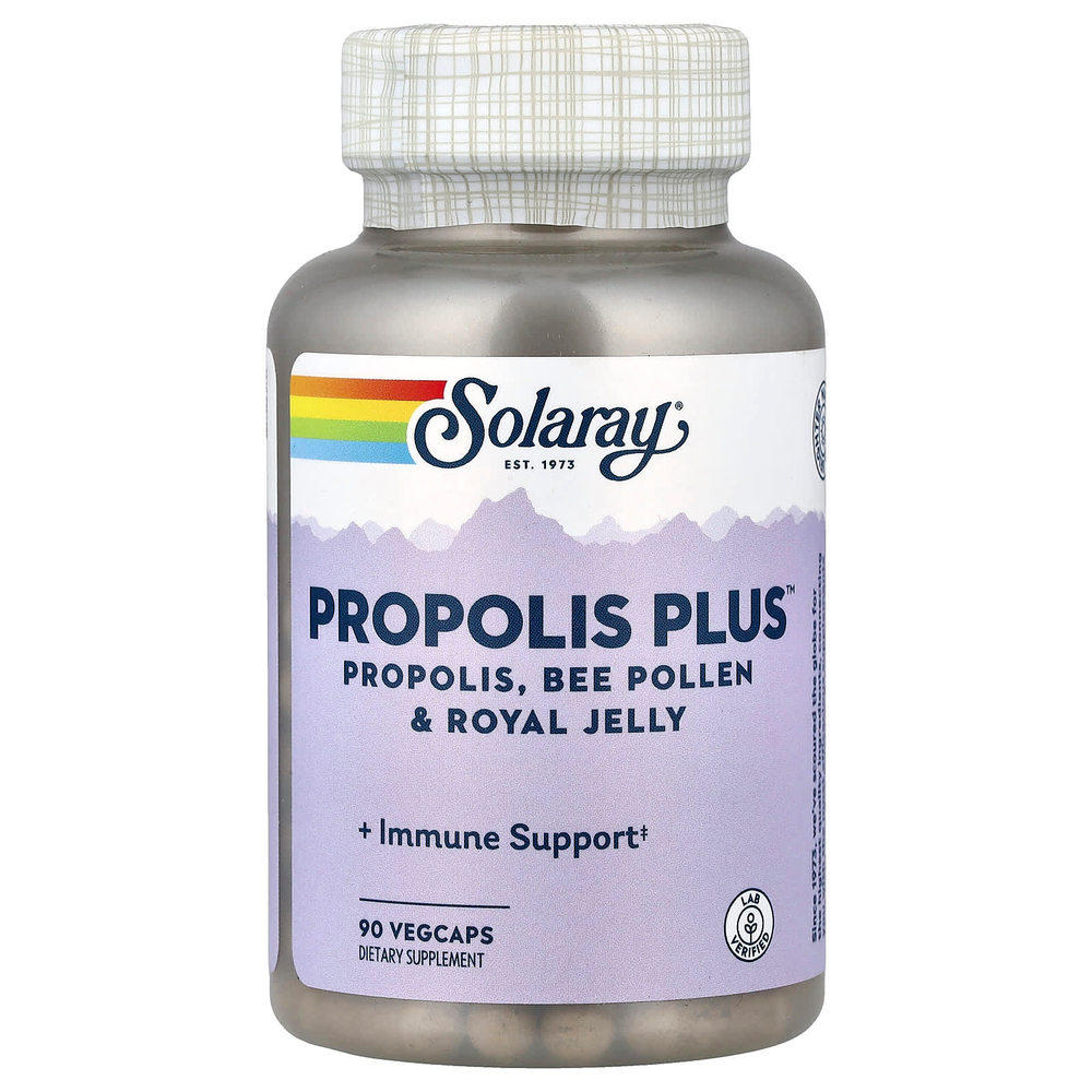 Solaray, Propolis Plus™, прополис, пчелиная пыльца и маточное молочко, 90 растительных капсул