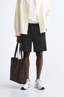 ZARA ШОРТЫ ИЗ МЯГКОЙ РЕЛЬЕФНОЙ ТКАНИ, ЧЕРНЫЙ