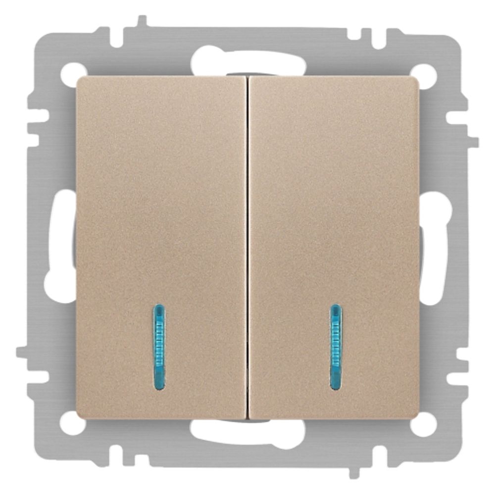 Выключатель Intro Accent 6-105-04 двойной с подсветкой, 10А-250В, IP20, СУ, AL/CU, шампань