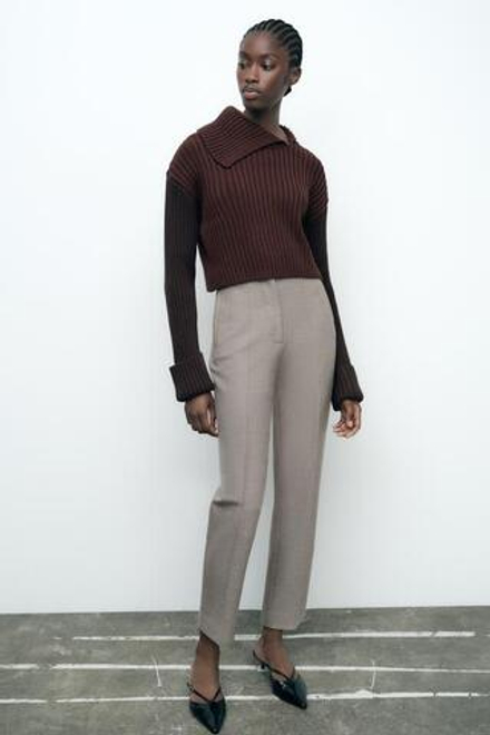 ZARA БРЮКИ HIGH-WAIST, РЫЖЕВАТО-КОРИЧНЕВЫЙ