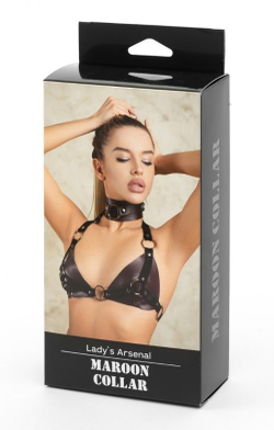 Бордовый широкий ошейник с кольцом Maroon Collar