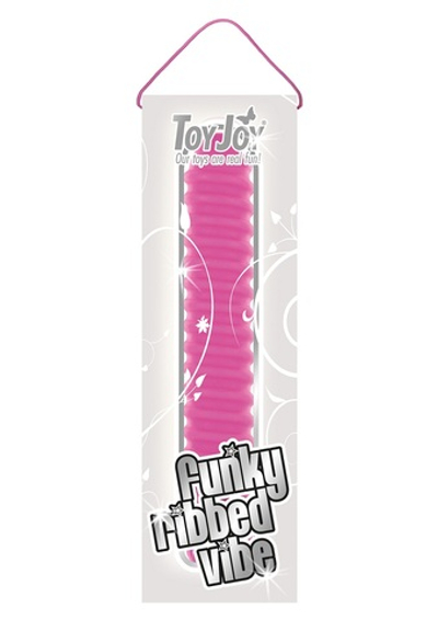 Ярко-розовый вибромассажер FUNKY RIBBED VIBE - 15 см.