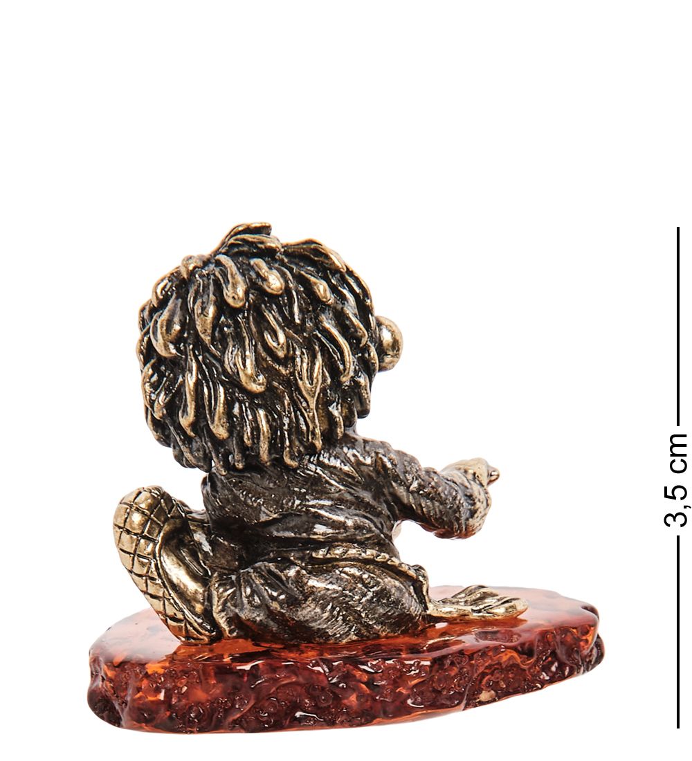 Народные промыслы AM- 240 Фигурка «Домовенок с листиком» (латунь, янтарь)